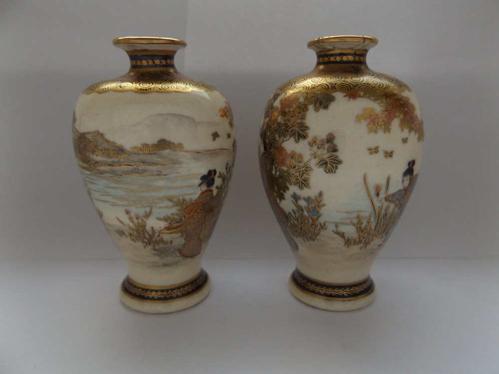 Lovely Pair of Japanese Satsuma Miniature Vases View III