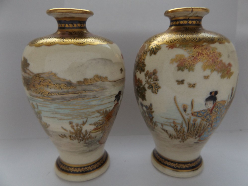Lovely Pair of Japanese Satsuma Miniature Vases View VII
