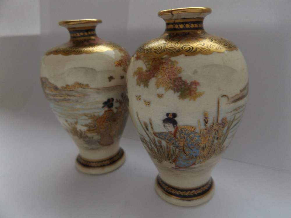 Lovely Pair of Japanese Satsuma Miniature Vases View VIII