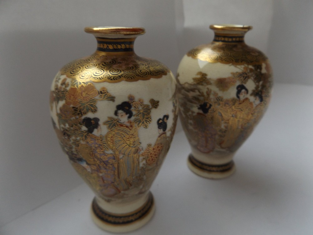 Lovely Pair of Japanese Satsuma Miniature Vases View IX