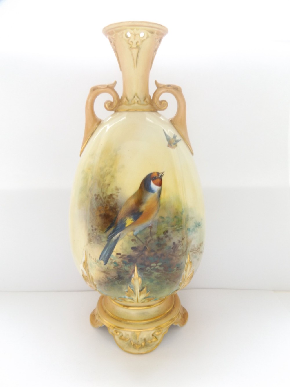 Beautiful Royal Worcester Twin Handled Vase Signed E Barker View II