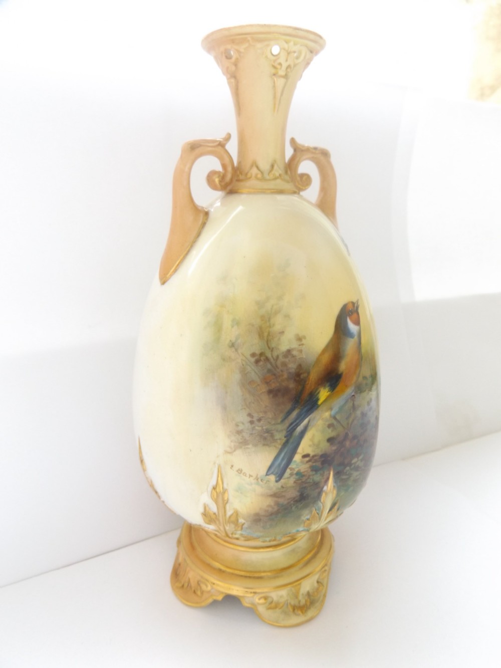 Beautiful Royal Worcester Twin Handled Vase Signed E Barker View III