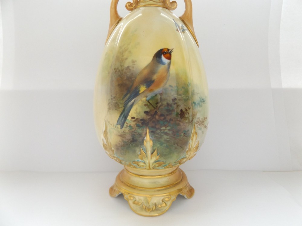 Beautiful Royal Worcester Twin Handled Vase Signed E Barker View VI