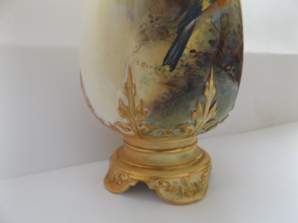 Beautiful Royal Worcester Twin Handled Vase Signed E Barker View VII