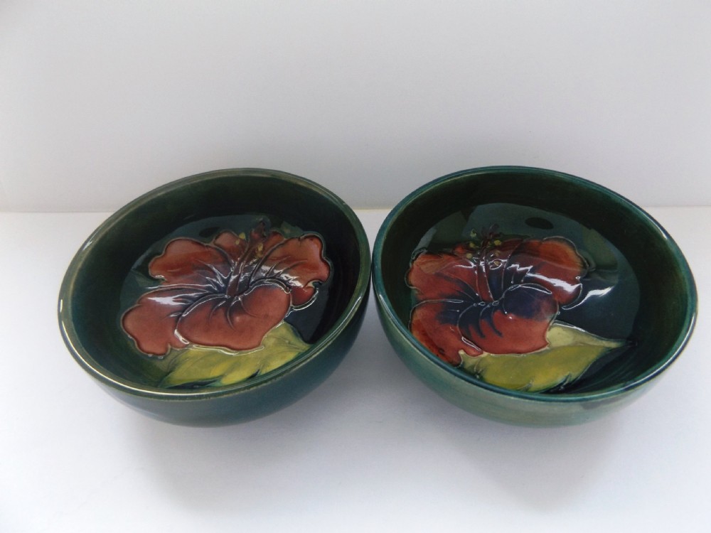 Lovely Pair of Moorcroft Hibiscus Pattern  Dishes