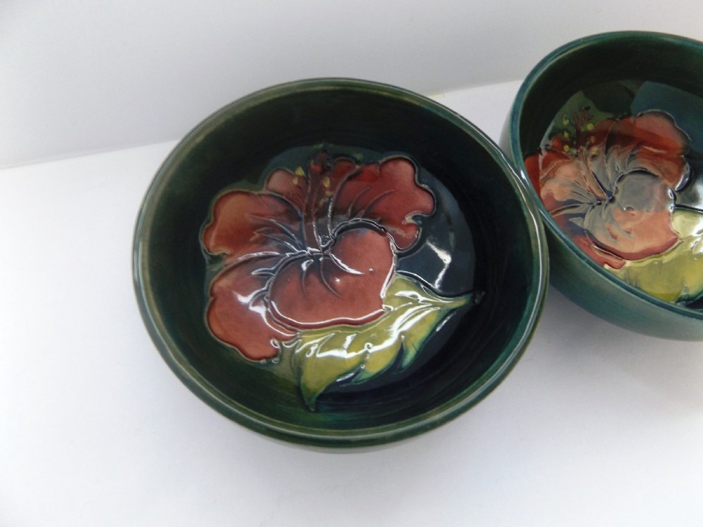Lovely Pair of Moorcroft Hibiscus Pattern  Dishes View II