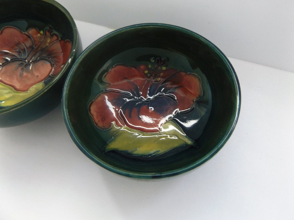 Lovely Pair of Moorcroft Hibiscus Pattern  Dishes View III