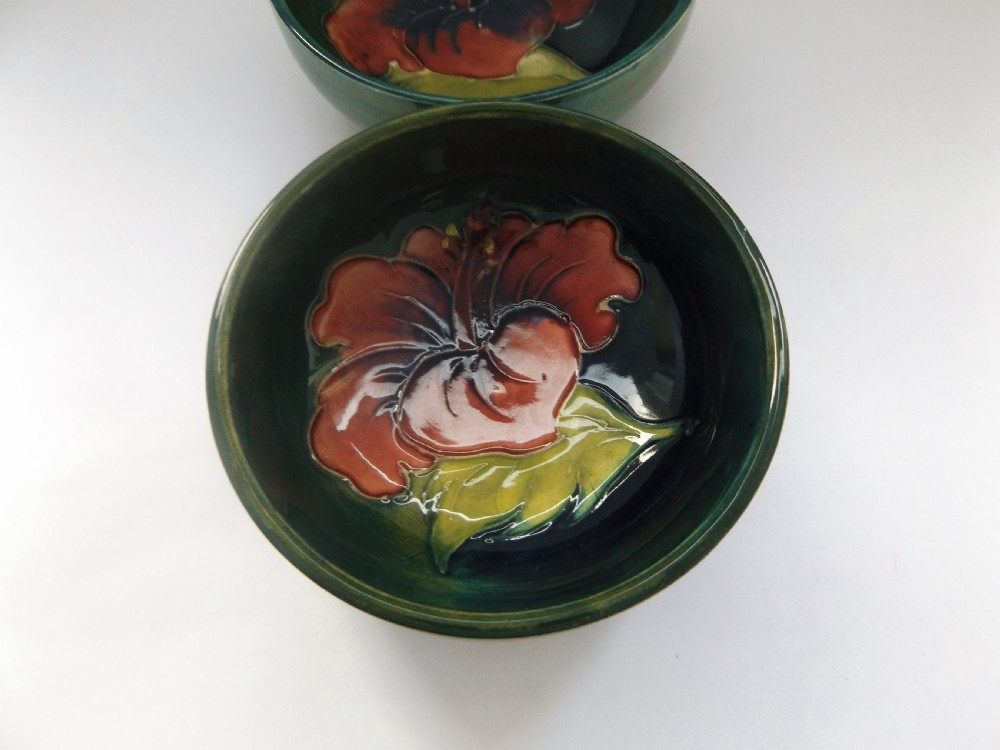 Lovely Pair of Moorcroft Hibiscus Pattern  Dishes View V