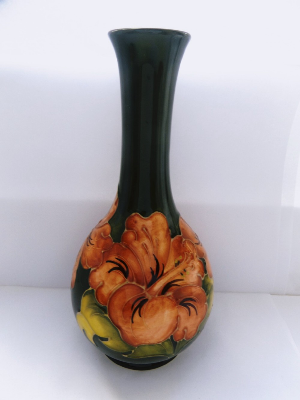 Super Pair of Large Moorcroft Coral Hibiscus Vases View X