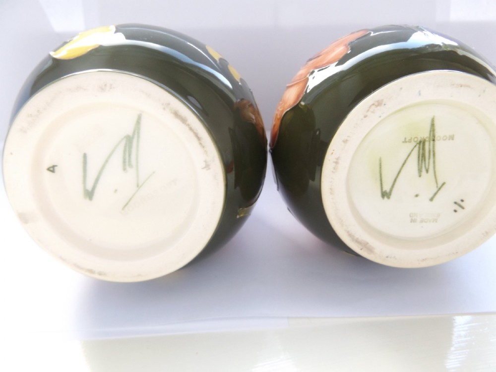 Super Pair of Large Moorcroft Coral Hibiscus Vases View XI