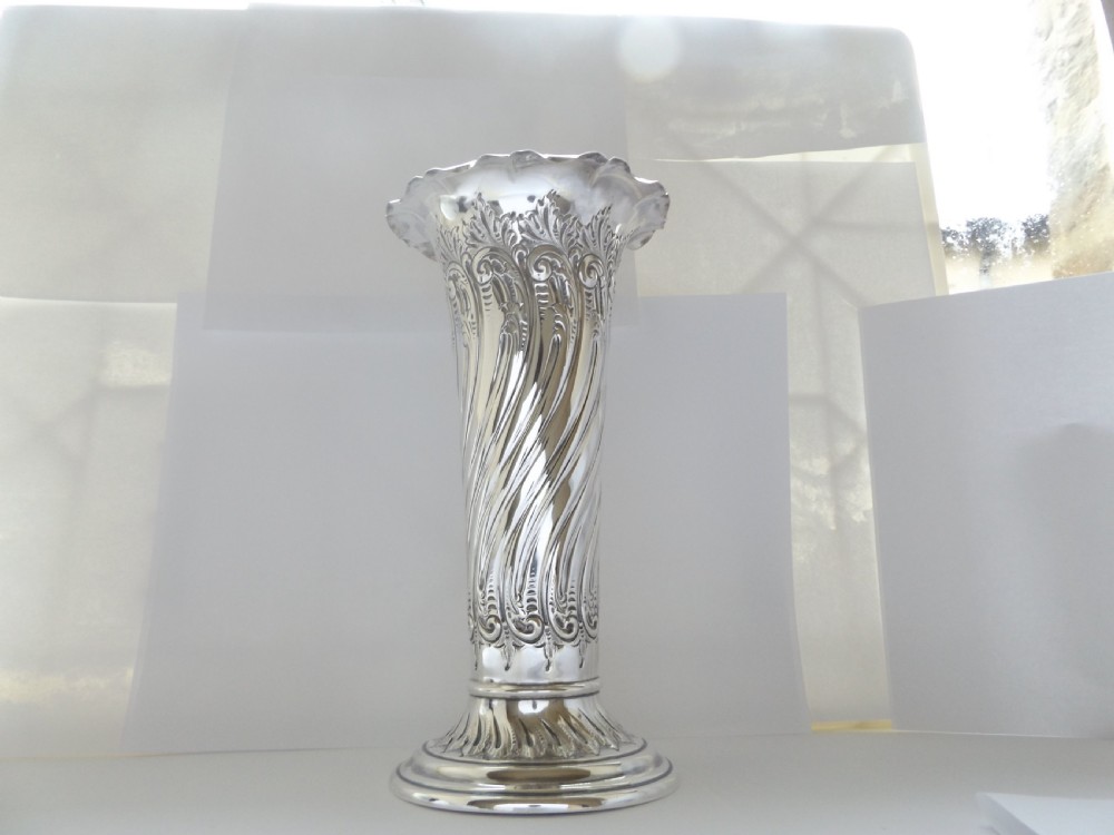 Stunning Large Victorian Silver Vase View IX
