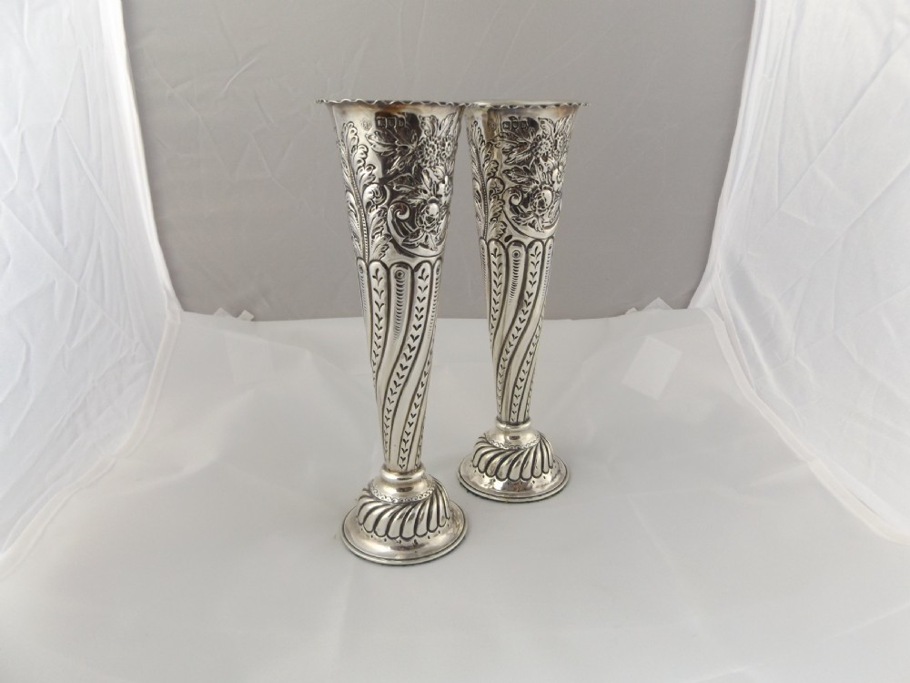 Superb Pair Of Victorian Silver Vases View XI