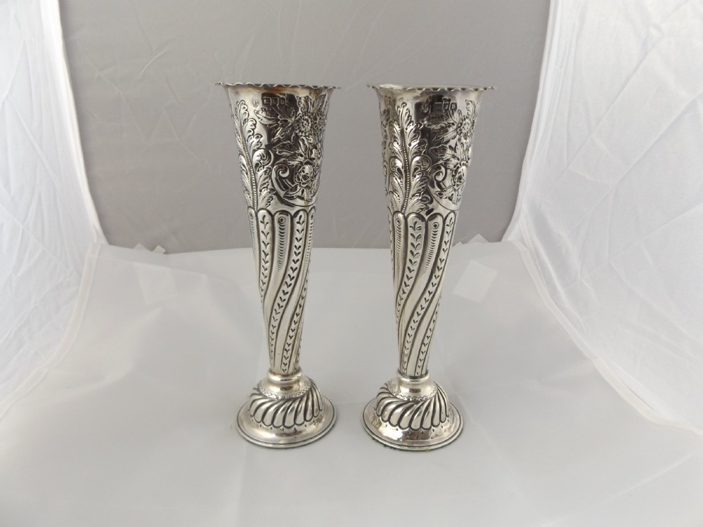 Superb Pair Of Victorian Silver Vases View II