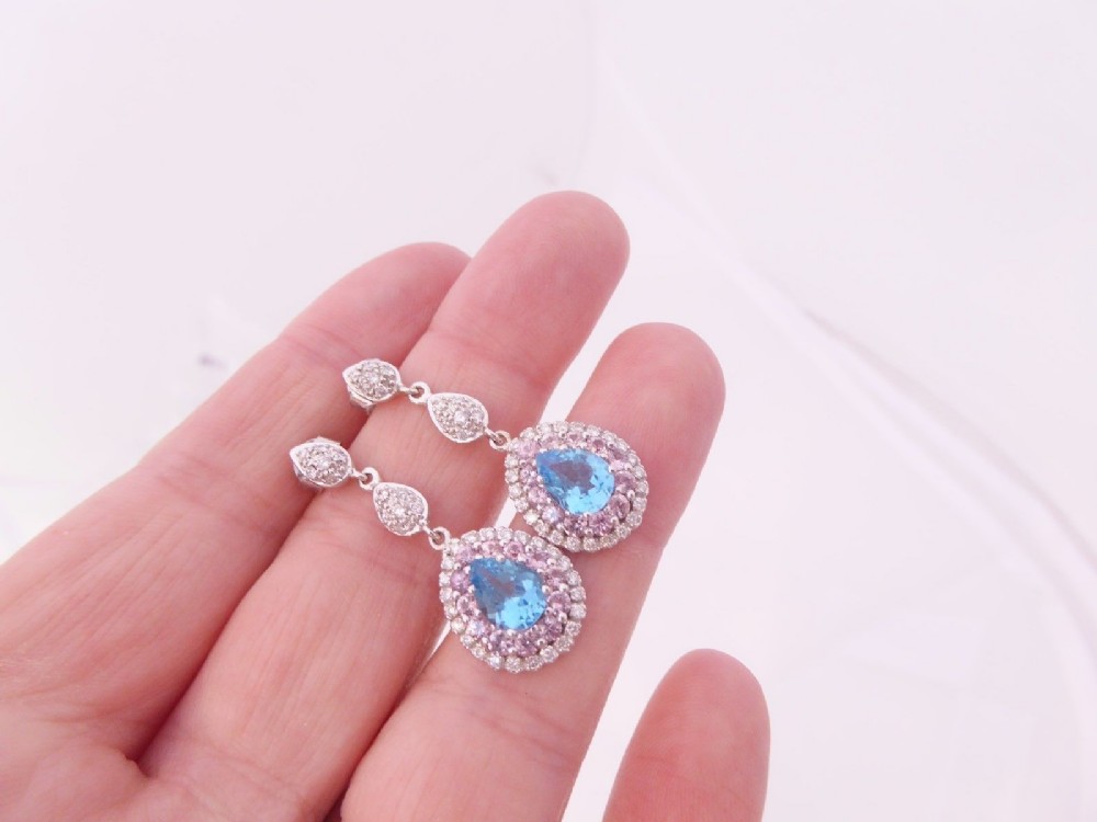 Stunning Pair of 18ct White Gold 2.8ct Topaz & 2ct Diamond Earrings