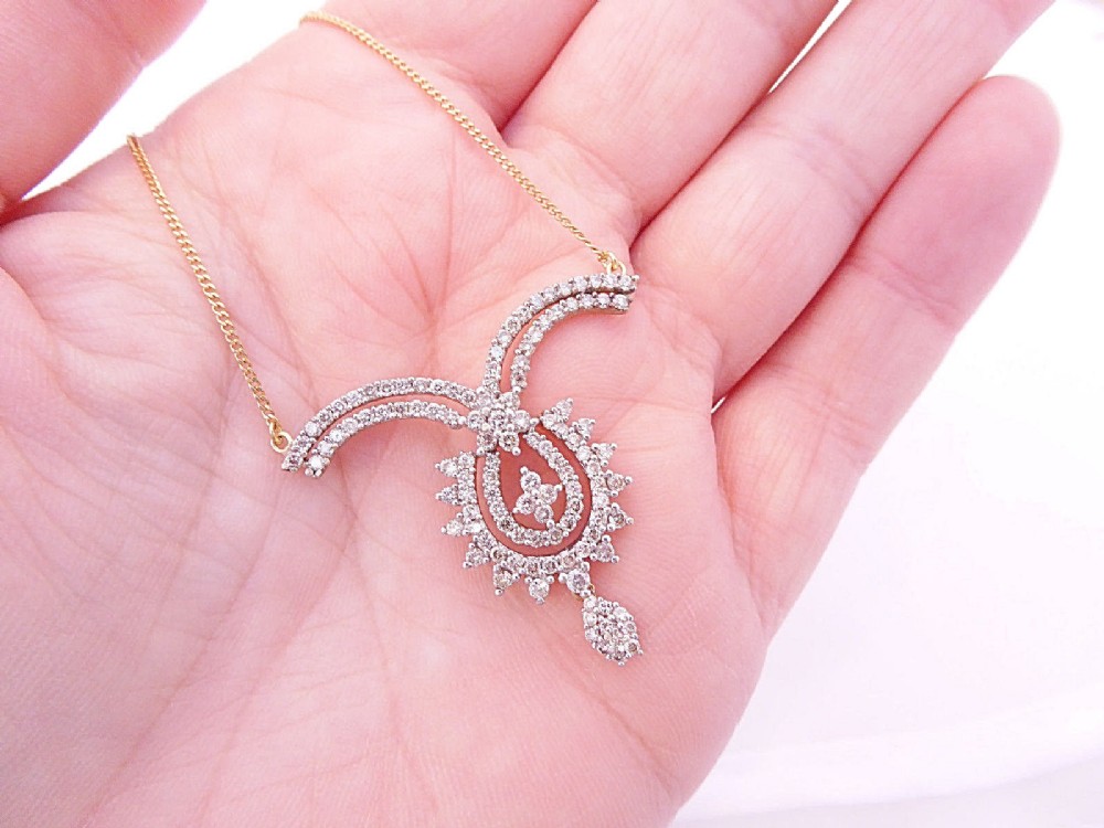 Exceptional Heavy 18ct Gold 2ct Diamond Pendant Necklace