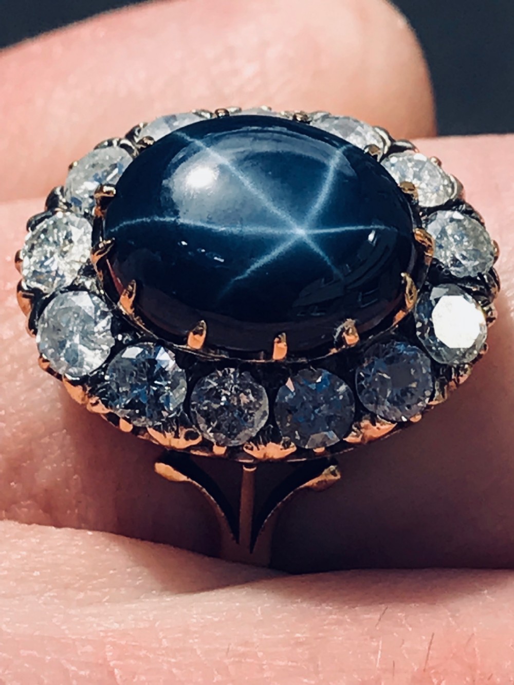 Exceptional Art Deco 18ct Gold 6ct Sapphire & 2ct Diamond Ring