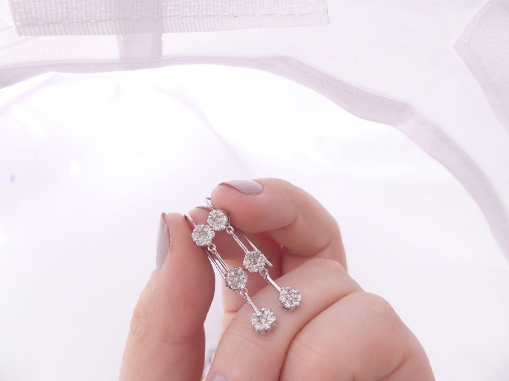 Superb Art Deco Pair of Triple Cluster 1.2ct Diamond Earrings