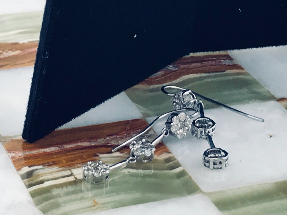 Superb Art Deco Pair of Triple Cluster 1.2ct Diamond Earrings View VI