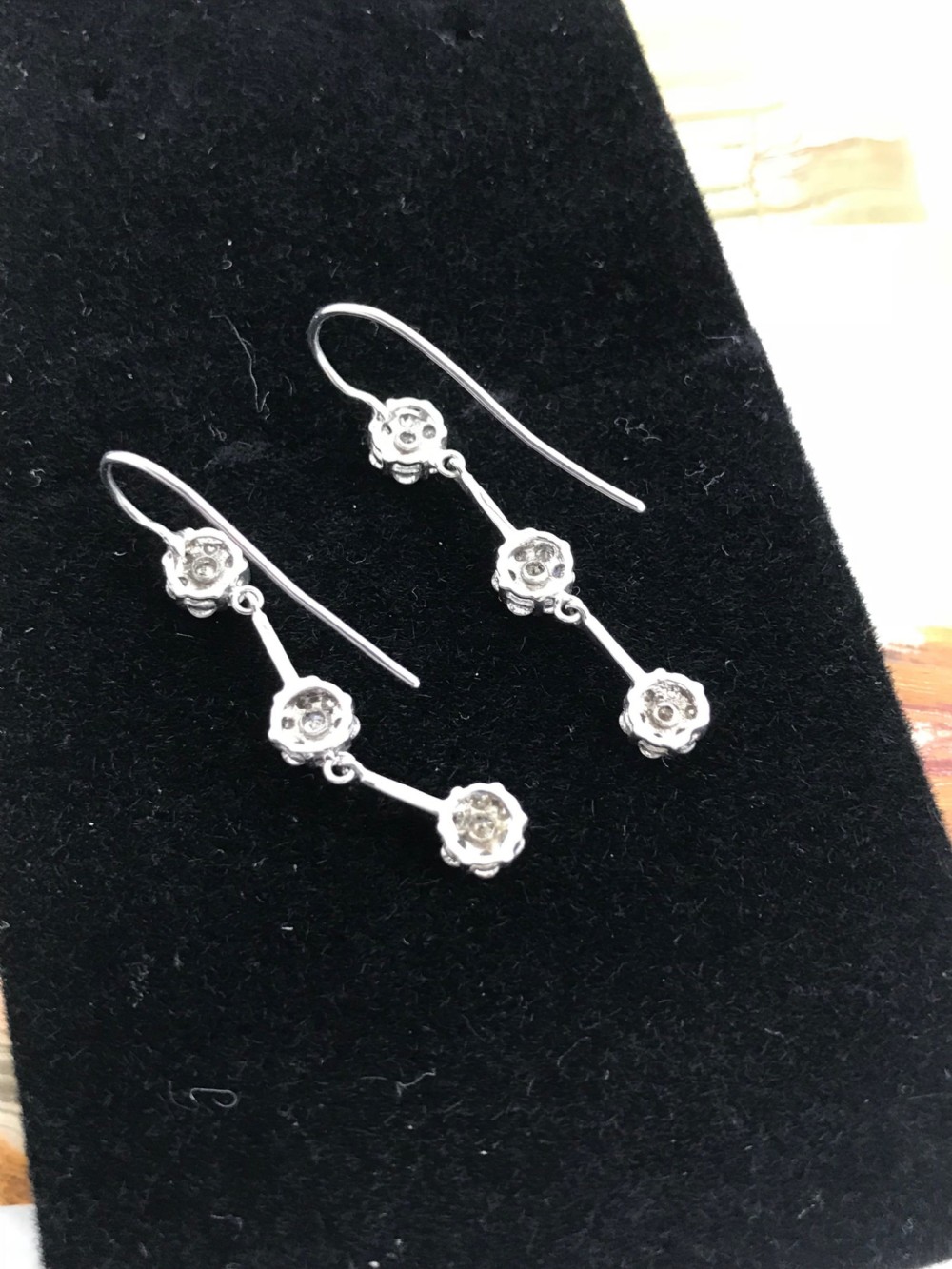 Superb Art Deco Pair of Triple Cluster 1.2ct Diamond Earrings View X