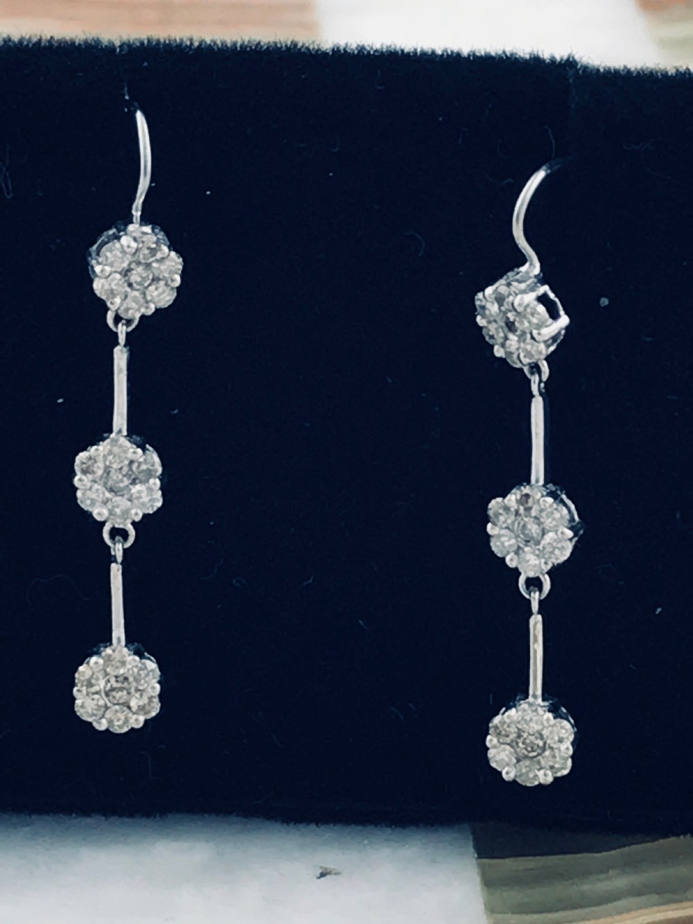 Superb Art Deco Pair of Triple Cluster 1.2ct Diamond Earrings View XII