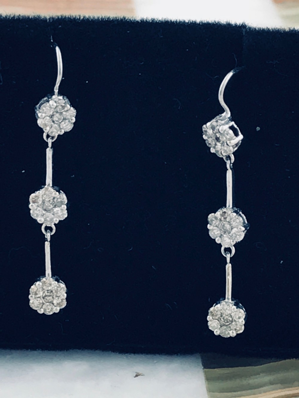 Superb Art Deco Pair of Triple Cluster 1.2ct Diamond Earrings View XIII