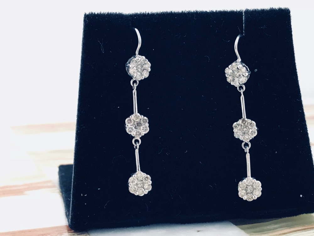 Superb Art Deco Pair of Triple Cluster 1.2ct Diamond Earrings View XIV