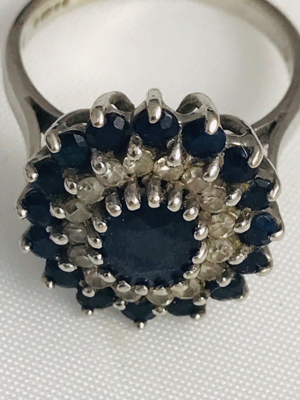 Lovely 18 carat white gold sapphire cluster ring View VII