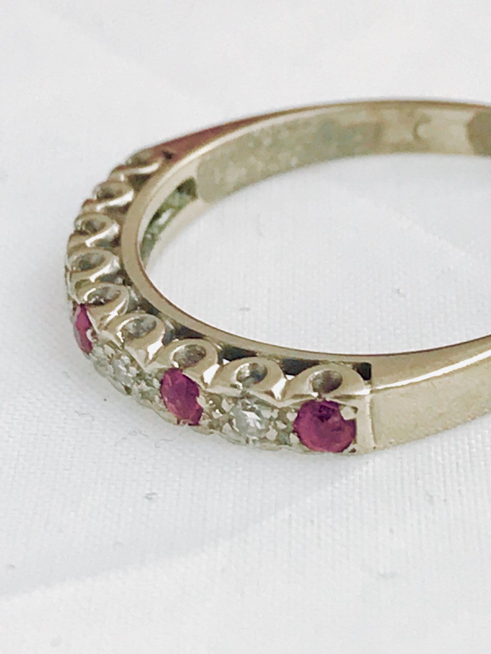 Lovely 18ct White Gold Ruby & Diamond 1/2 Eternity Ring View IV