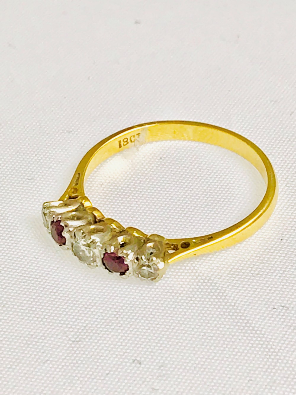 Lovely Edwardian 18ct Yellow Gold Diamond and Ruby Ring View II