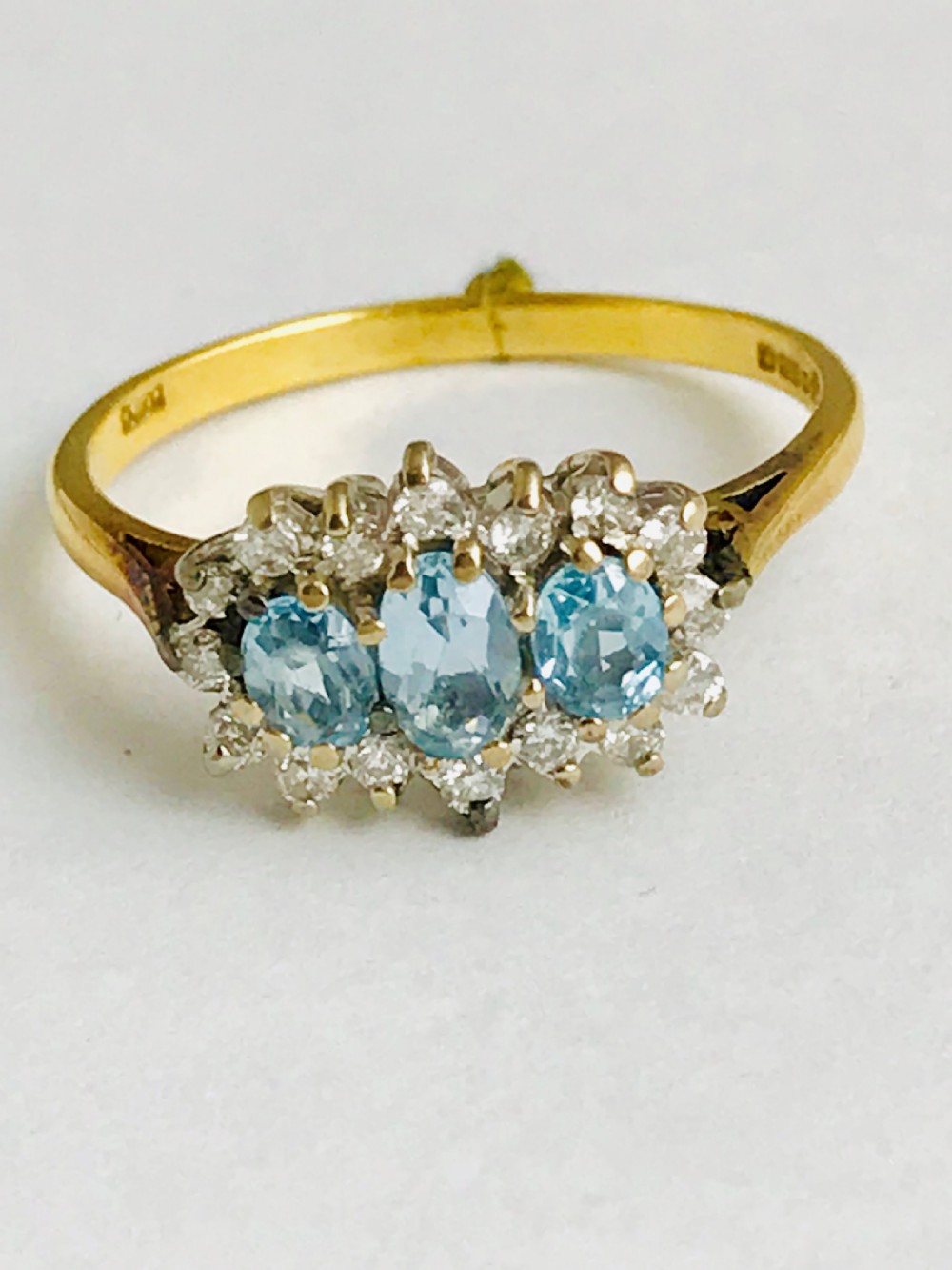 Aquamarine & Diamond 18ct Gold Cluster Ring View III