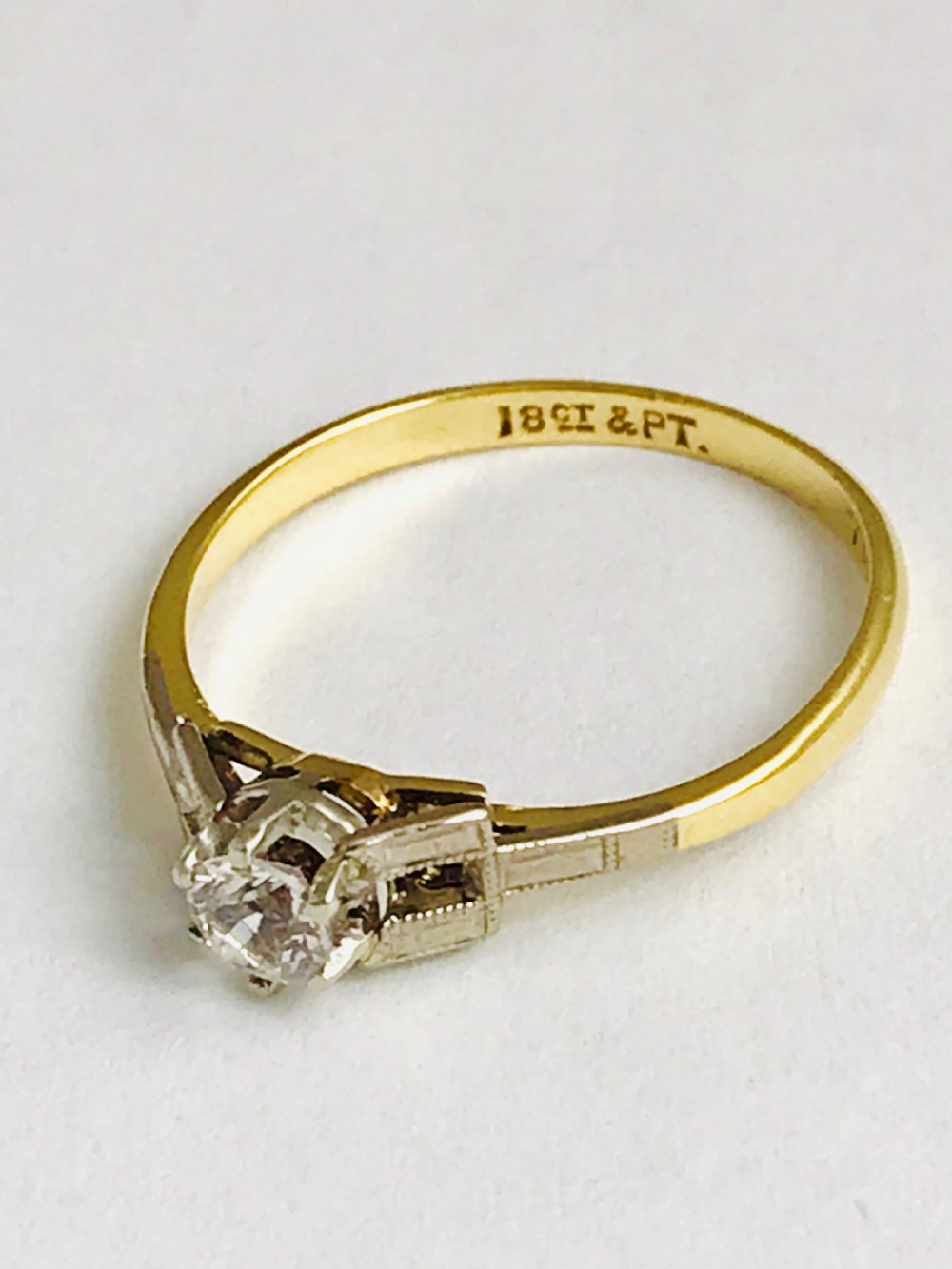 Stunning Art Deco 18ct Gold 0.35ct Solitaire Diamond Ring View IV