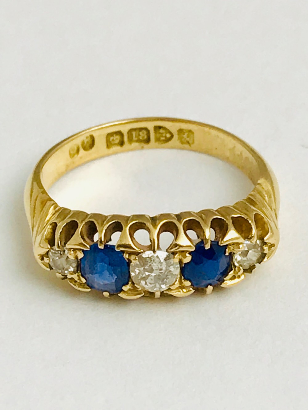 Antique 18ct gold 5 stone sapphire & diamond ring Chester 1901