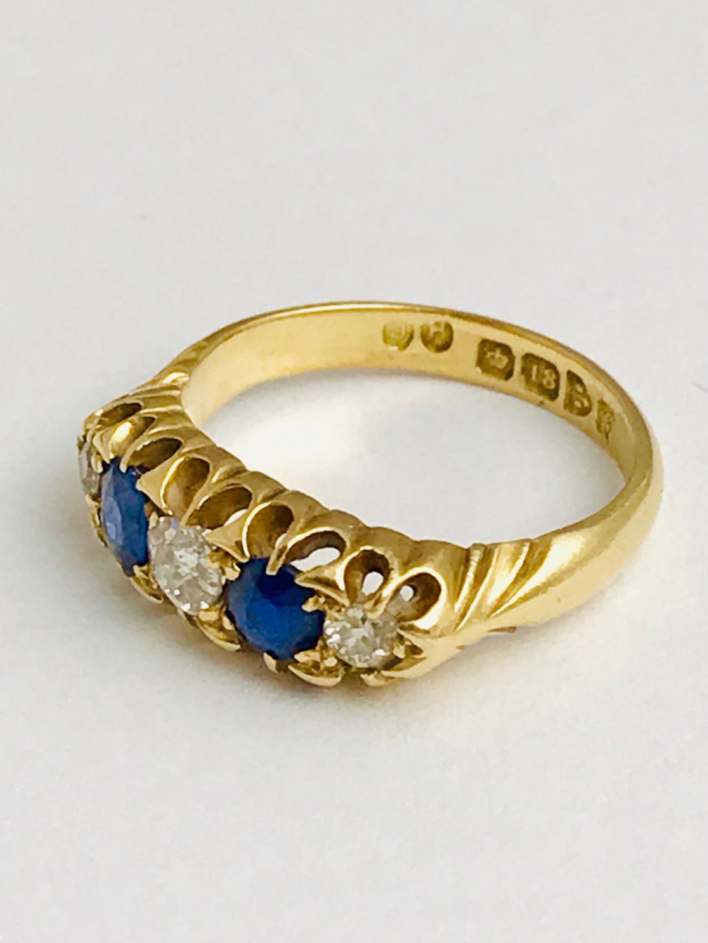 Antique 18ct gold 5 stone sapphire & diamond ring Chester 1901 View II