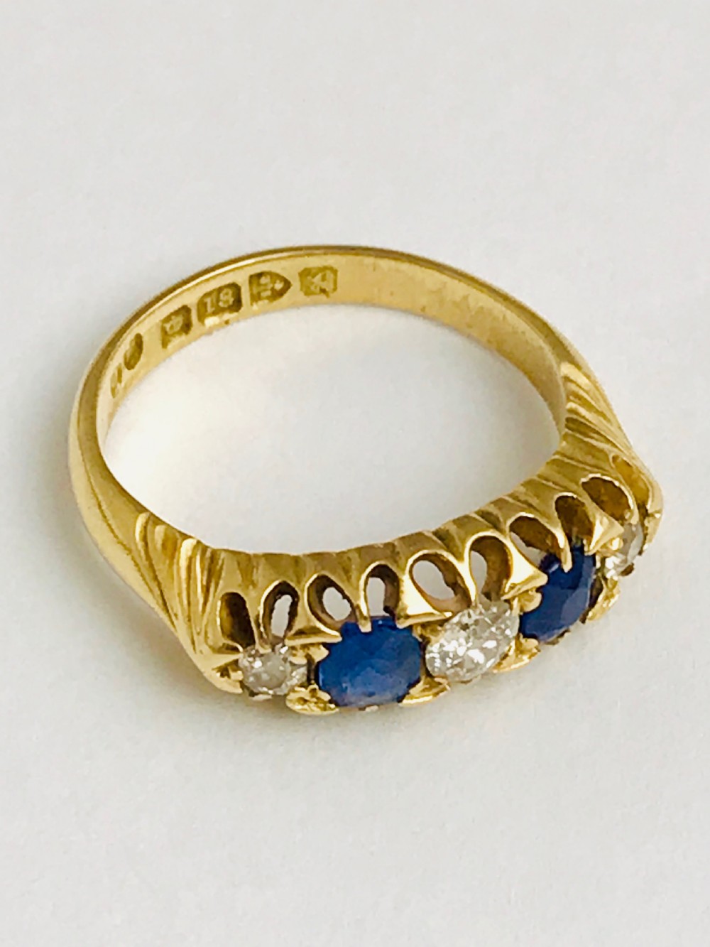 Antique 18ct gold 5 stone sapphire & diamond ring Chester 1901 View VI