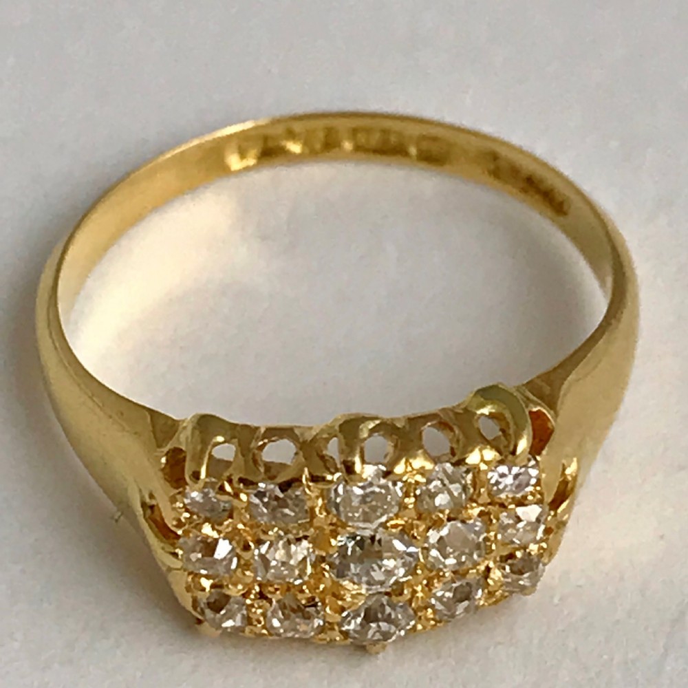 A Three Row 18ct Gold Diamond Cluster Ring 0.50ct. Size N View VII