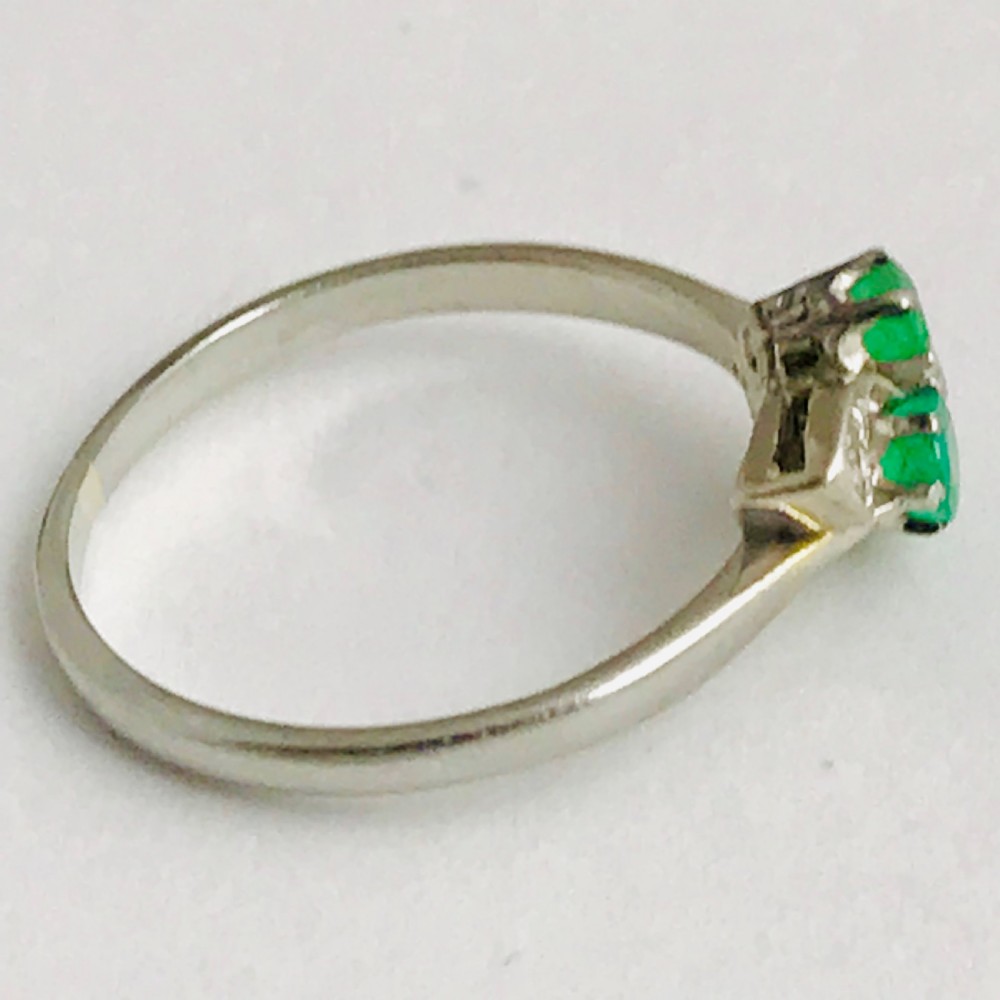 Art Deco 18ct White Gold Irish Clover with Diamond and Emerald set in Platinum  View IV