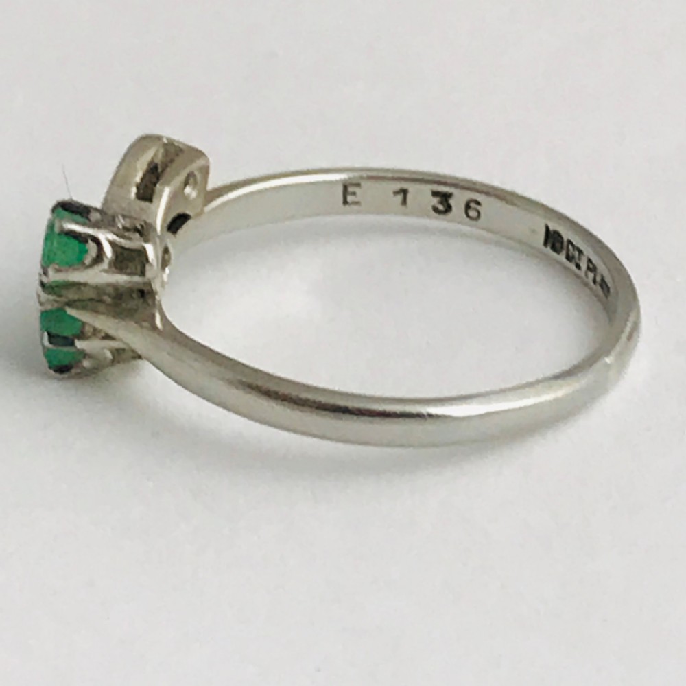 Art Deco 18ct White Gold Irish Clover with Diamond and Emerald set in Platinum  View V