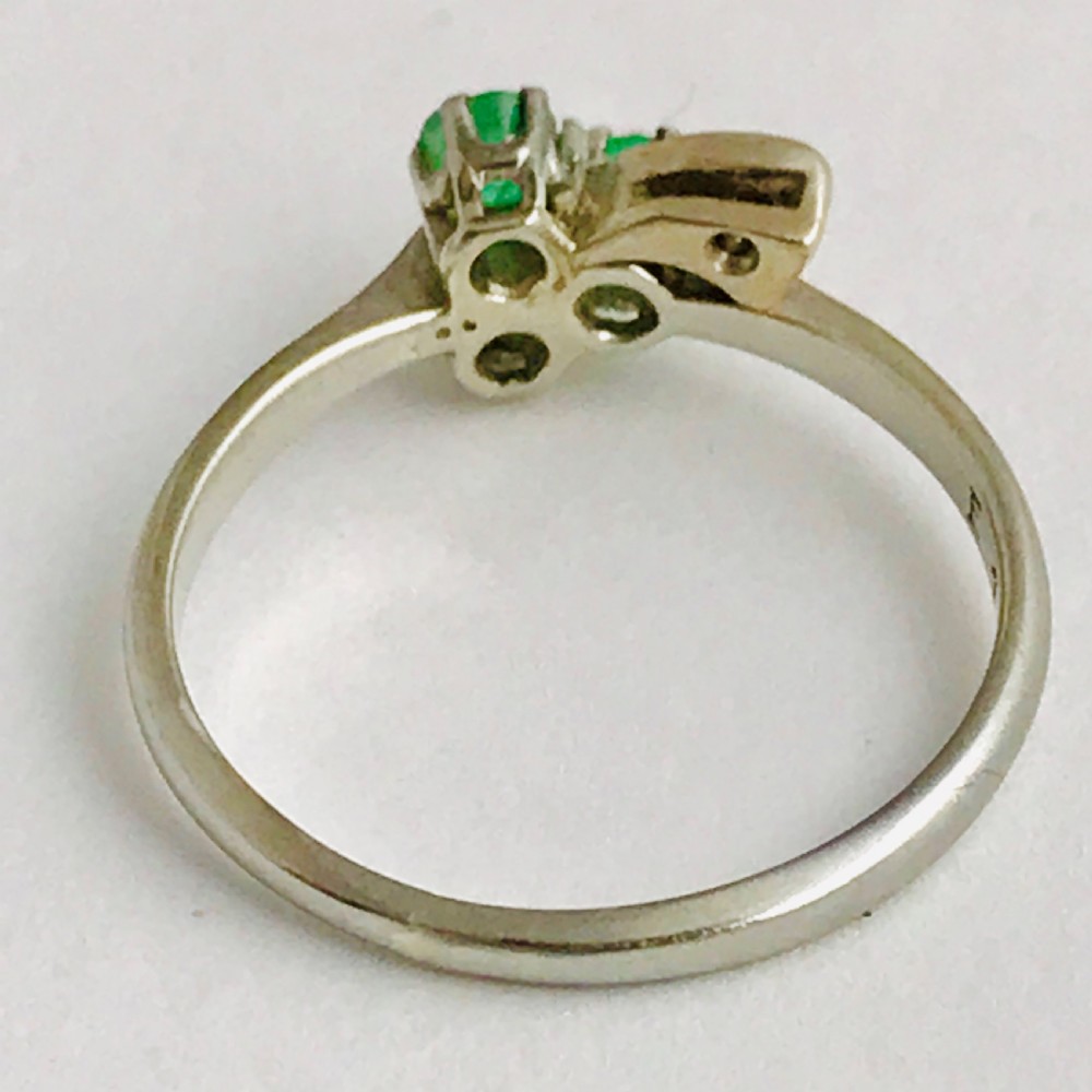 Art Deco 18ct White Gold Irish Clover with Diamond and Emerald set in Platinum  View VI