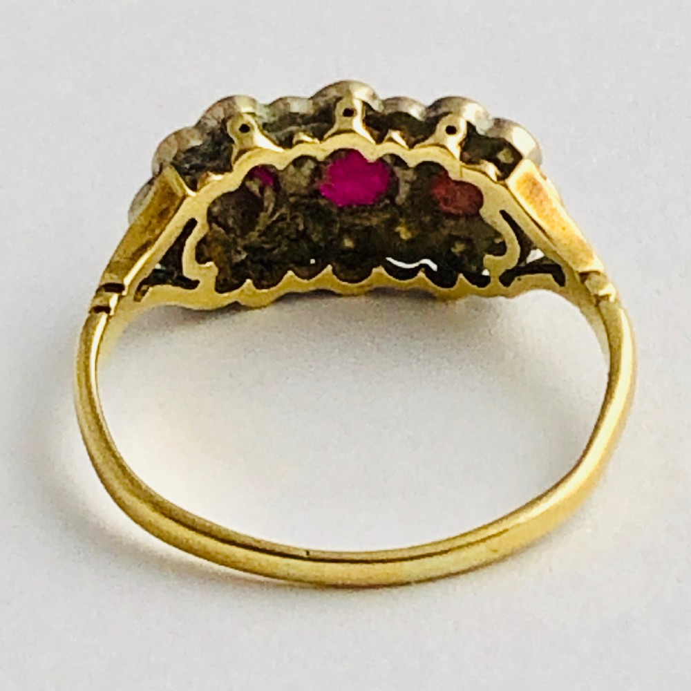 Super 18ct Gold Triple Cluster Ruby & Diamond Ring View IV
