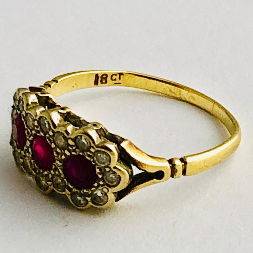 Super 18ct Gold Triple Cluster Ruby & Diamond Ring View II