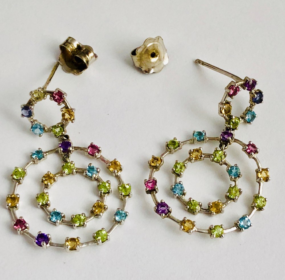 Lovely multi gem 18ct white gold cluster earrings