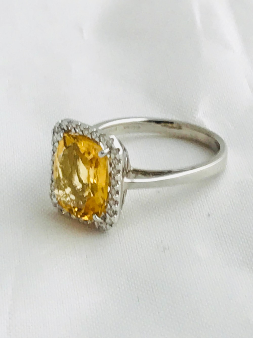 Stunning 18 carat white gold citrine and diamond cluster ring View II