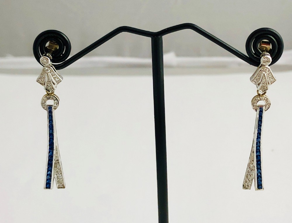 Superb sapphire diamond 18ct gold drop earrings