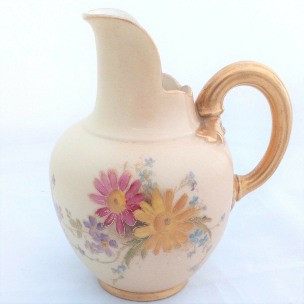 Royal Worcester Blush Ivory Ewer Shape 1094 Painted Flowers Antique Dated 1909 