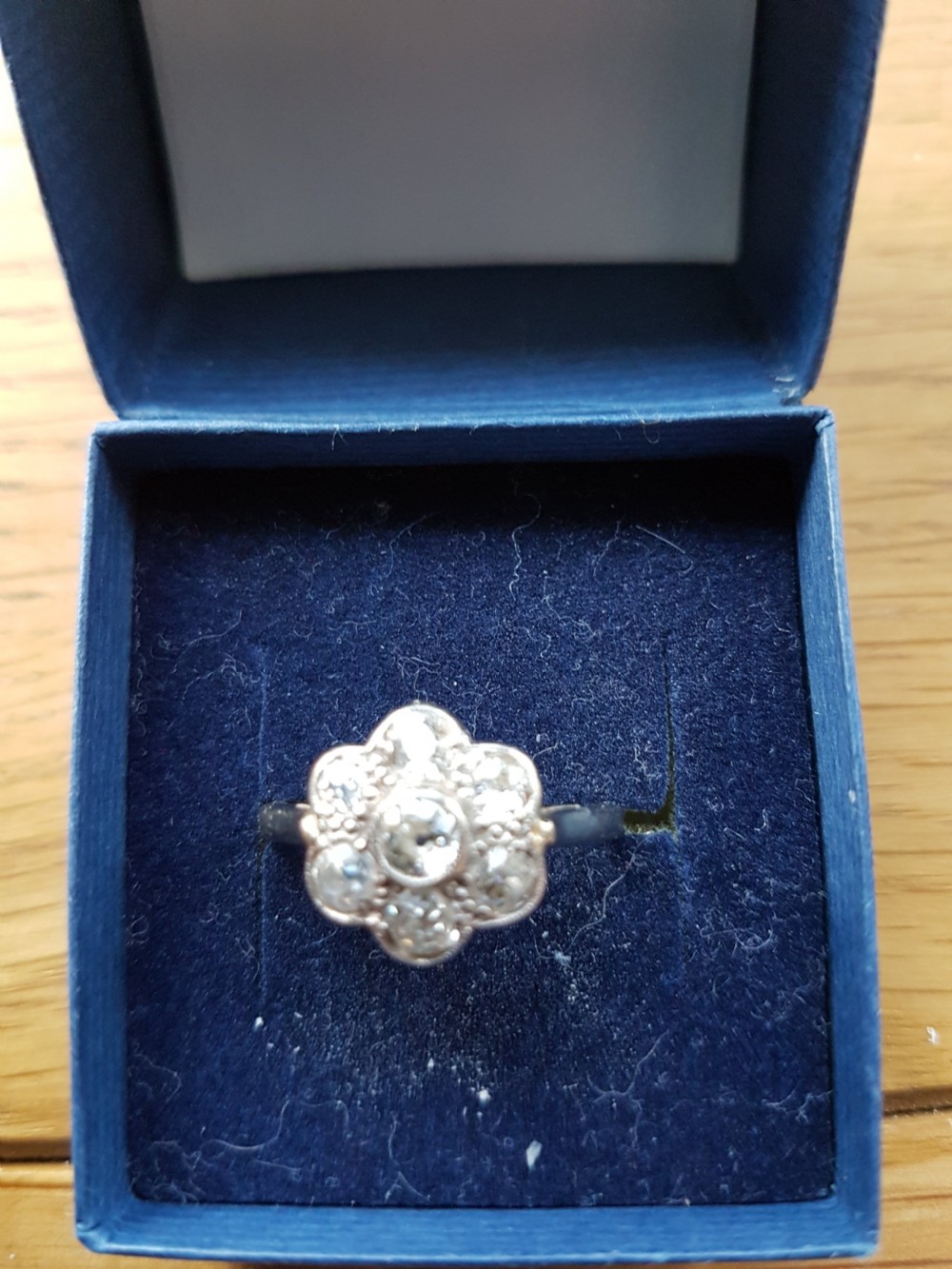 Beautiful 18ct White Gold Antique 1ct Diamond Cluster Ring View II