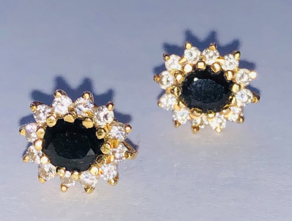 Lovely Pair of Sapphire and Diamond 18ct Gold Earrings
