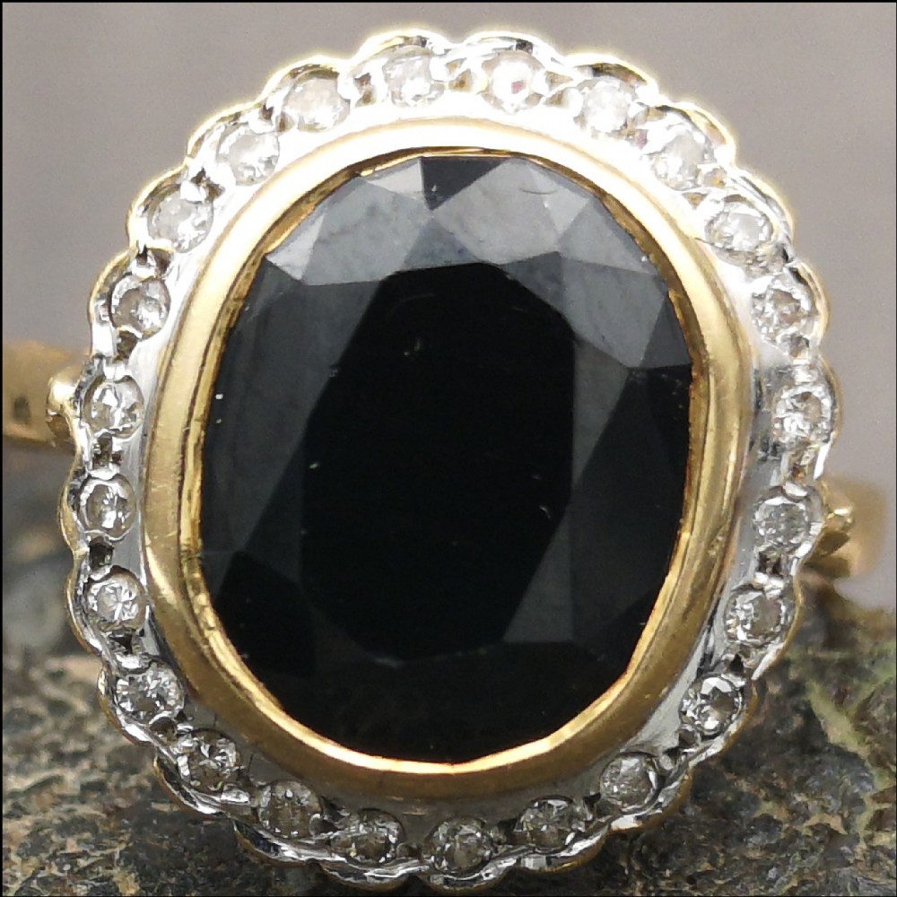 Stunning 18ct gold sapphire diamond ring, art deco 