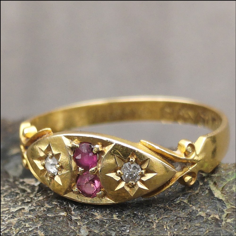 Victorian 18ct Gold Ruby & Diamond Gypsy Ring