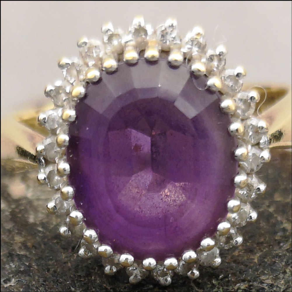 Large 18ct Gold Amethyst & Diamond Ring