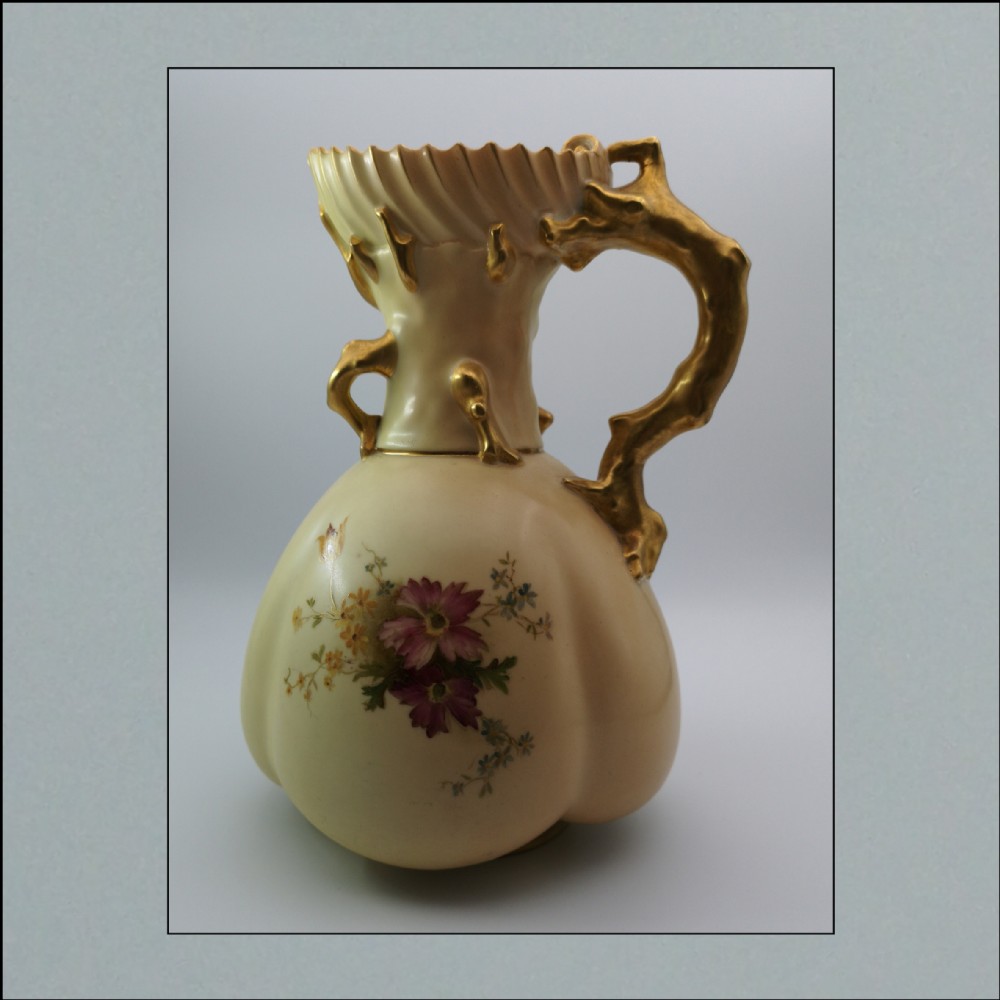 Victorian Royal Worcester Blush Ivory Vase with Gilded Handle Date 1899